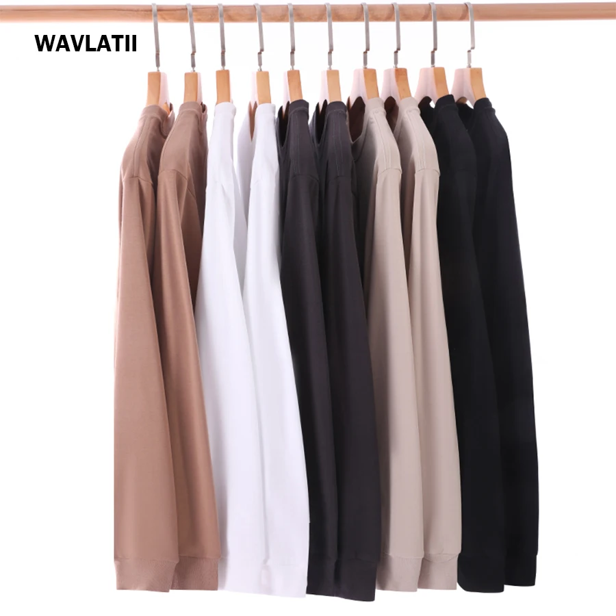 WAVLATII Nowe Damskie Koszulki z Długim Rękawem Damskie Białe Czarne Casualowe O-neckTee Lady Khaki Ciepłe Podstawowe Topy Na Wiosnę Jesień WLT2401