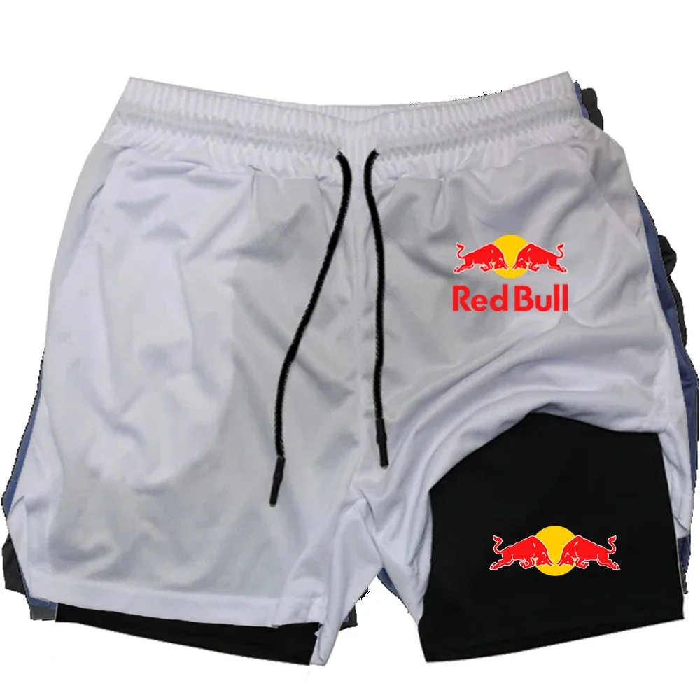 Red Bull Anime Pantaloncini da corsa Fitness da uomo Allenamento in palestra Pantaloncini sportivi 2 in 1 Asciugatura rapida Sport Corsa lenta Doppio strato Shor