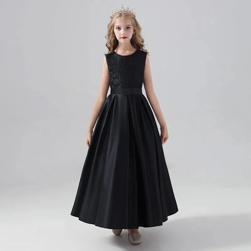 Formal Kids Evening Dresses Girl\'s ceremonial dress Teens Black Party Dress Long elegant Lace Prom Gown for 4 6  8 10 12 Years