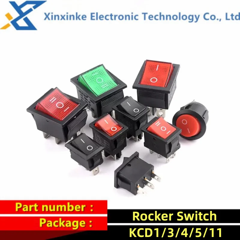 20PCS KCD4 1/3/5/11 Rocker Switch Ship Type Switch Rocker Power Button 2/4/6PIN Red/Green Light 16A/30A 250v ON-OFF/ON-OFF-ON