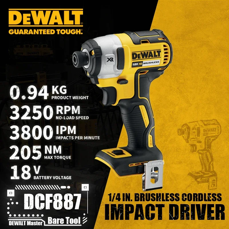 DEWALT DCF887 1/4in Brushless Cordless 3-Speed Impact Driver 18V Lithium Power Tools 3250RPM 3800IPM 205NM Bare Tool