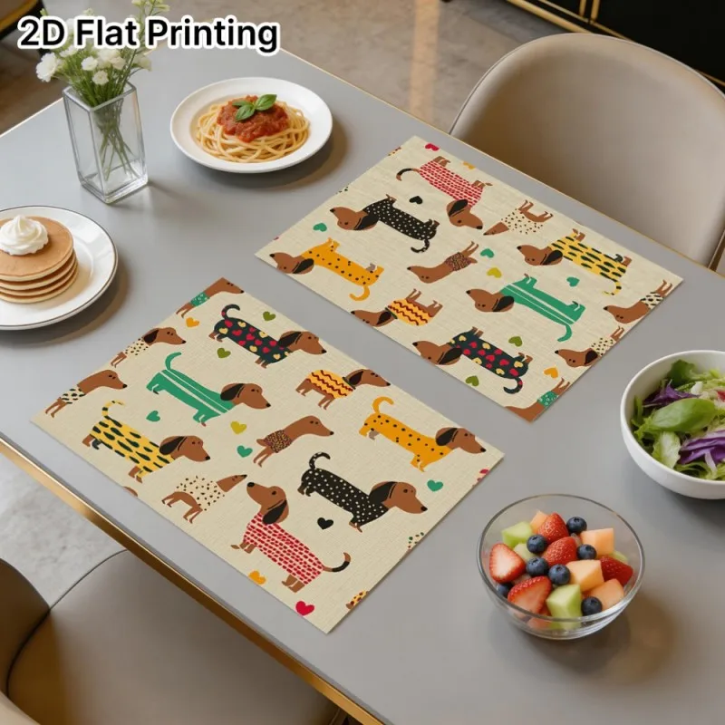 Cute Dachshund Heart Placemats,Washable Table Pad,Decor Mats for Kid Snack Table,Family Daily Dinner Use