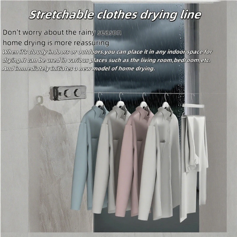 New 5.1 Meters Retractable Stainless Steel Indoor Outdoor Clothesline Heavy Duty Clothes Drying Rack Space Saving Drying Hanger