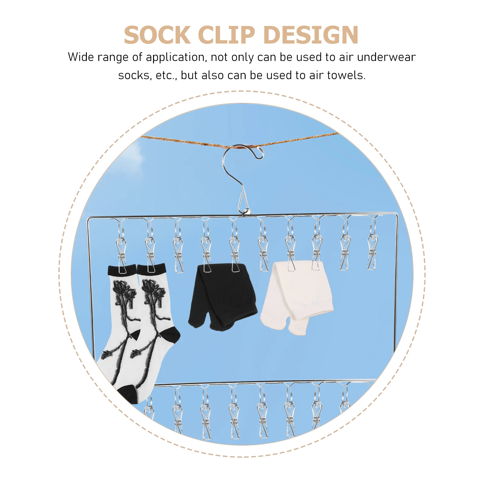 

Stainless Steel Sock Drying Rack Clip Rustproof Windproof Laundry Rack Clothes Hanger for Underwear Socks Use Drying Socks