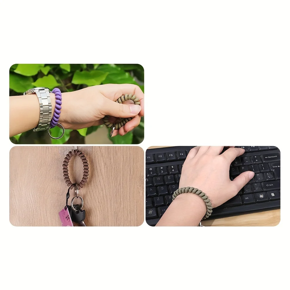 6PCS Spiral Coil Wrist Keychains Spring Flexible Spiral Wrist Coil ​Wrist Band Bracelet Key Ring for Outdoor Sports