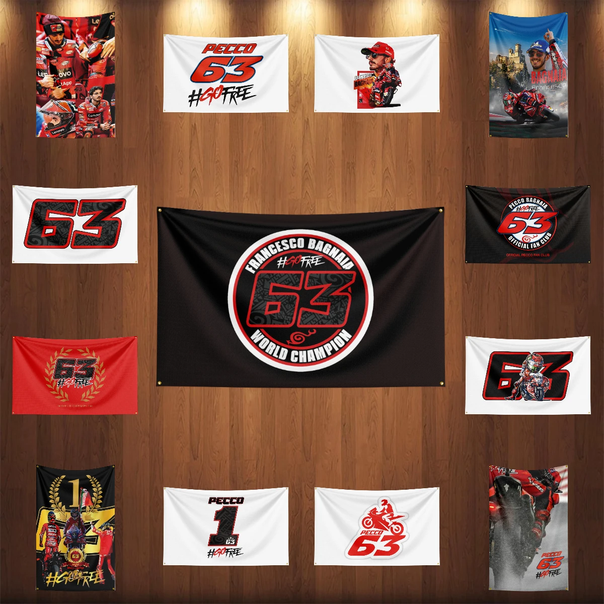 3x5 Ft P-Pecco Bagnaias 63 Motorcycle Flag Polyester Digital Printing Banner for Garage Wall Art Out Door Decoration