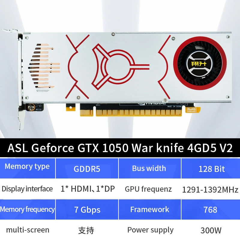 ASL Full Height Low Profile Gaming Video Card Graphics Card NVIDIA GeForce GTX 1050 Ti 4GB GDDR5 128Bit PCI-E 3.0 HDMI DP For PC