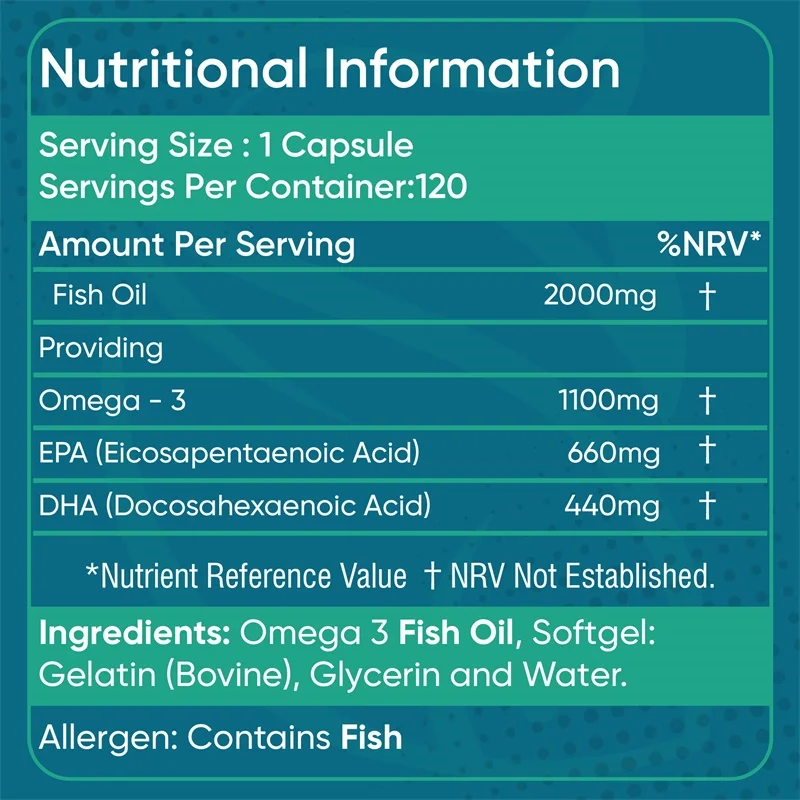Omega 3 Fish Oil 2000mg - with EPA and DHA, Improve Mood, Supports Brain Function and Heart Health, Boosts Energy and Immunity