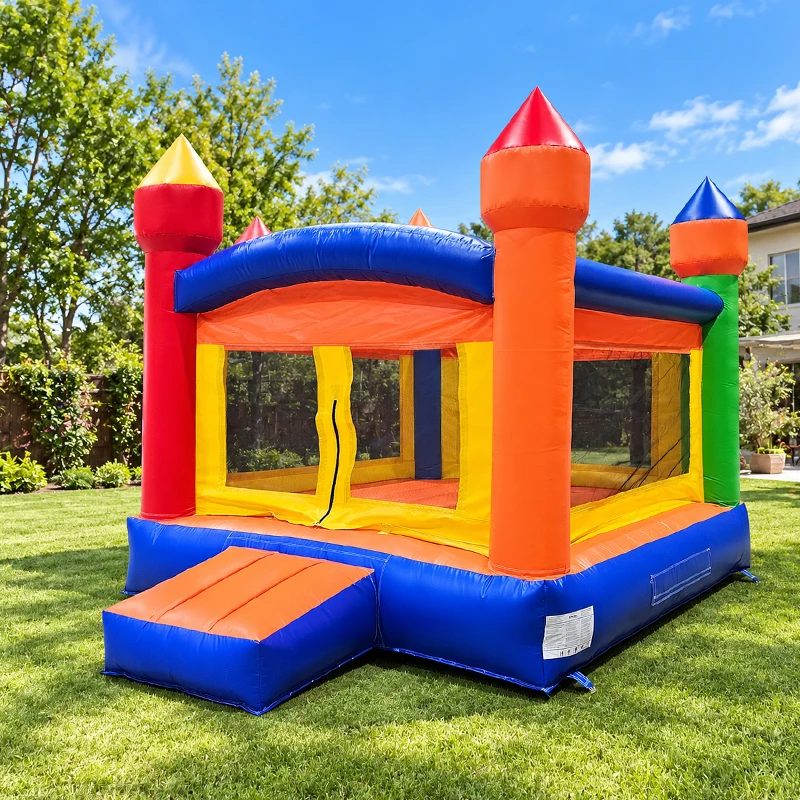 Colorful Inflatable Bounce House Kids Jumping Castle with Entrance Step for Outdoor Party Birthday Event Rental Commercial Use