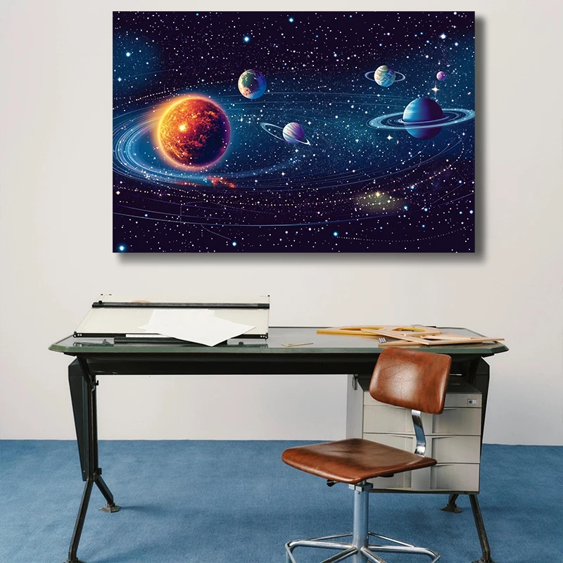 Solar System Poster Canvas Print Space Planet Wall Art Painting Science STEM Education School Classroom Home Decoration