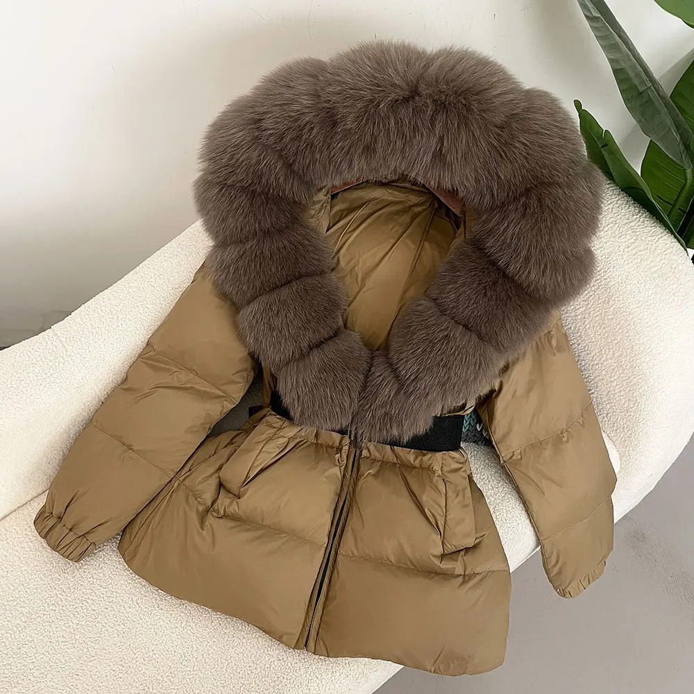 

2024 Winter Puffer Jacket Women Real Fox Fur Jacket Hooded Thick Warm White Duck Down Coat Female Parkas Waterproof