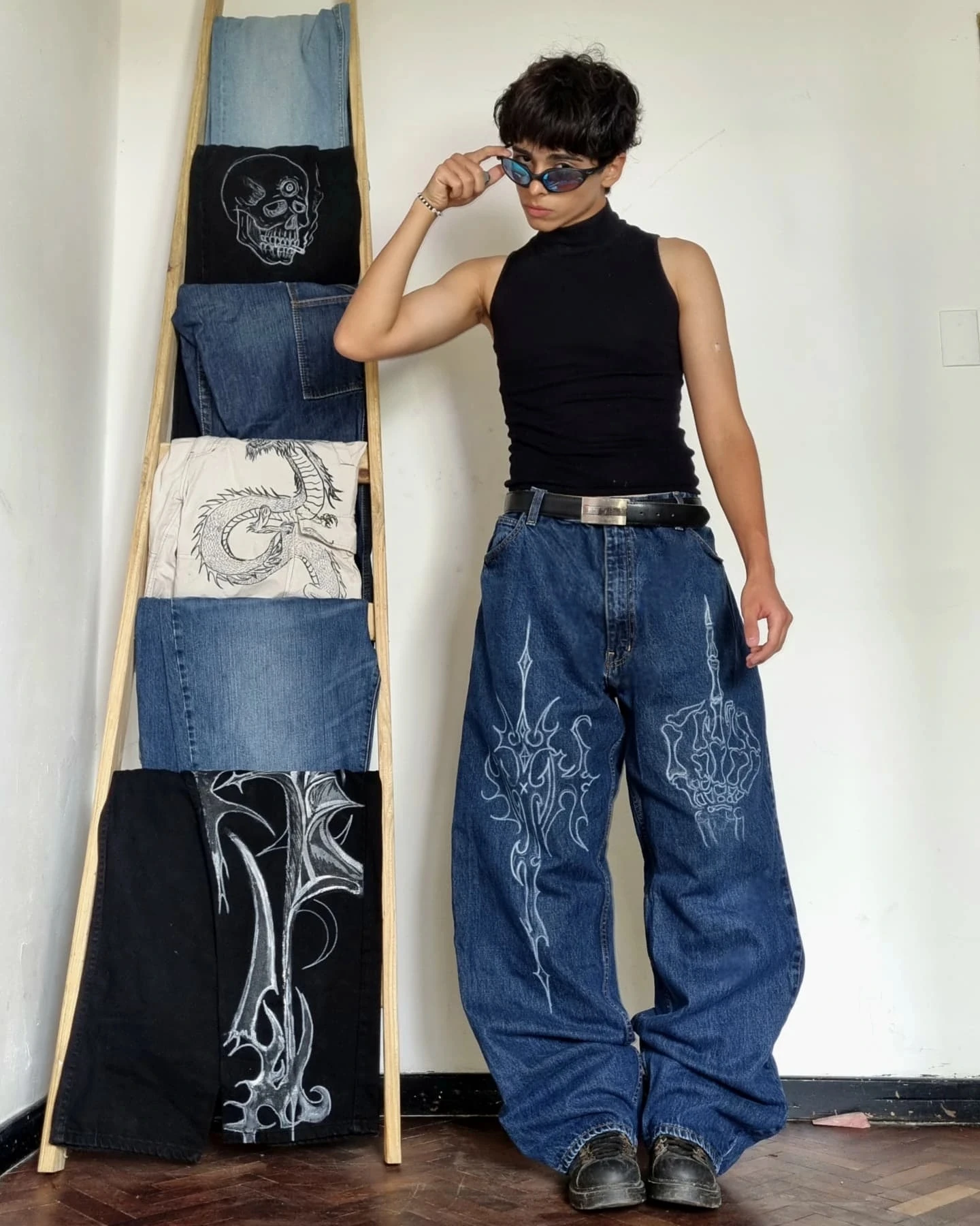 Jean à jambes larges pour femmes, Vintage, délavé, imprimé Floral, taille haute, Baggy, style Boho, confortable, coupe ample, TikTok Viral, été Y2K