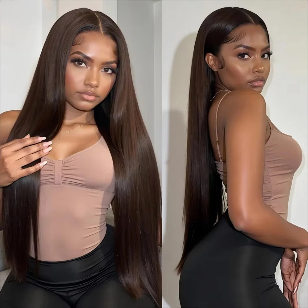 

Прямые шоколадно-коричневые парики с прозрачной кружевной передней частью 13x6, 40 дюймов, из окрашенных человеческих волос, парики с HD-кружевной передней частью 13x4, выбор женщин