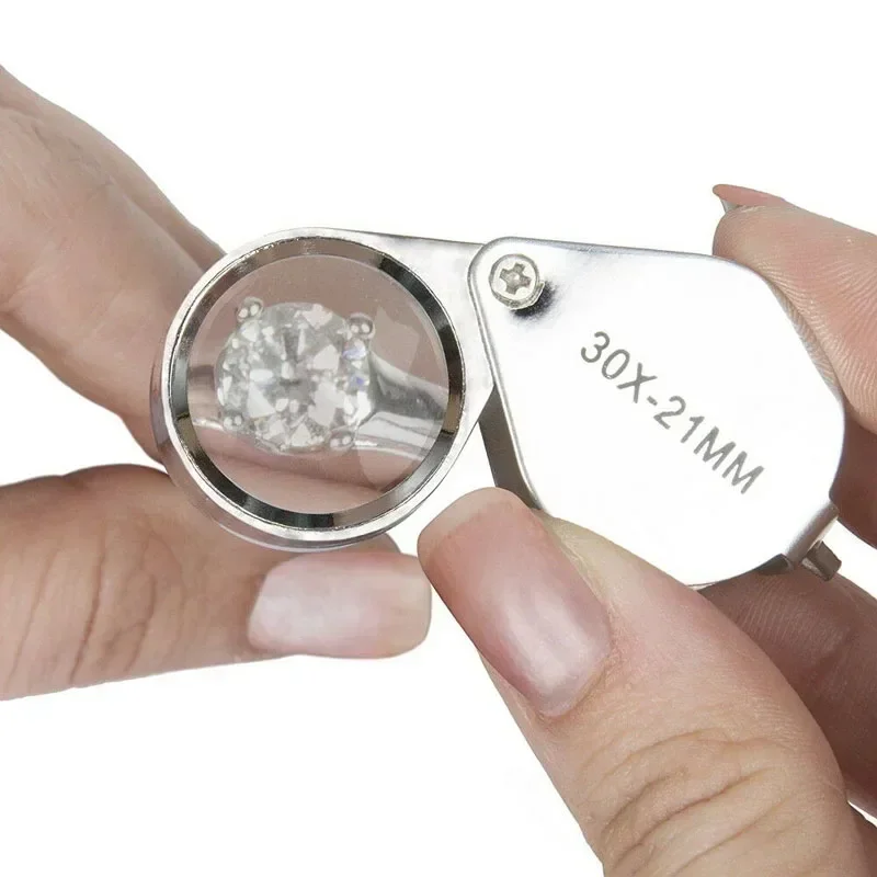 Pocket Folding Jewellery Loupe 30x21mm Jewelers Diamond Magnifier Eye Tool Magnify Glass Lens Jewelry Magnifying Triplet Glass