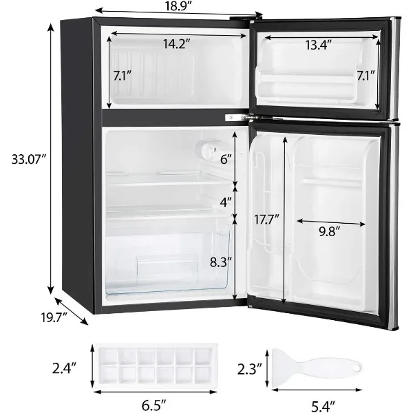 EUHOMY Mini Fridge with Freezer, 3.2 Cu.Ft Mini Refrigerator fridge, 2 door For Bedroom/Dorm/Office/Apartment - Food Storage