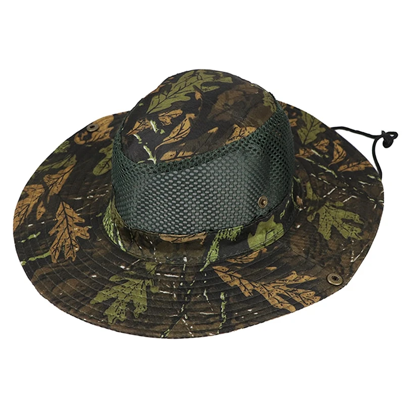 Summer Breathable Mesh Camouflage Stitching Wide Brim Bucket Hats for Men Hunting Hiking Fishing Climbing Sun Hat