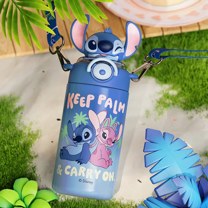 New Disney Lilo Stitch Water Kettle Thermos Cup With Hanging Rope Cute Portable Water Cup For Children Travel Cup Holiday Gifts