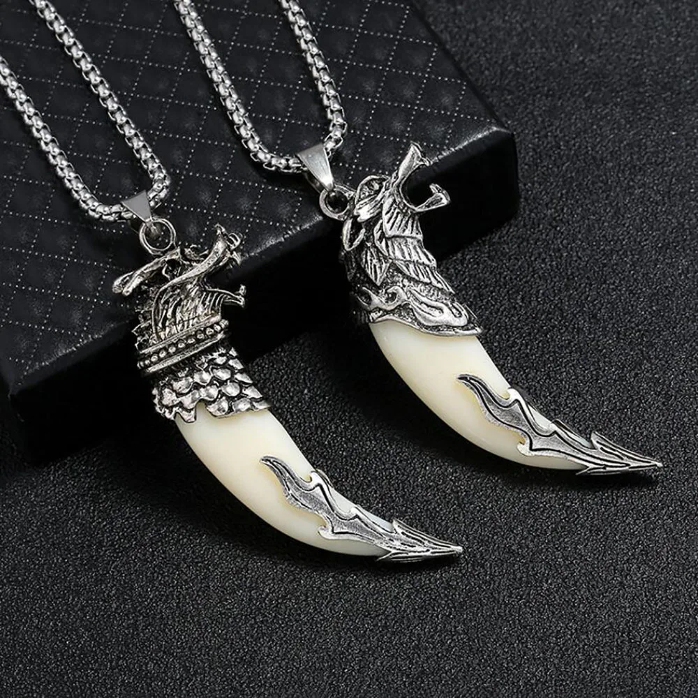 Domineering and Ferocious Wolf Head Animal Wolf Fang  Necklace Men's Fashion Rock Party Jewelry