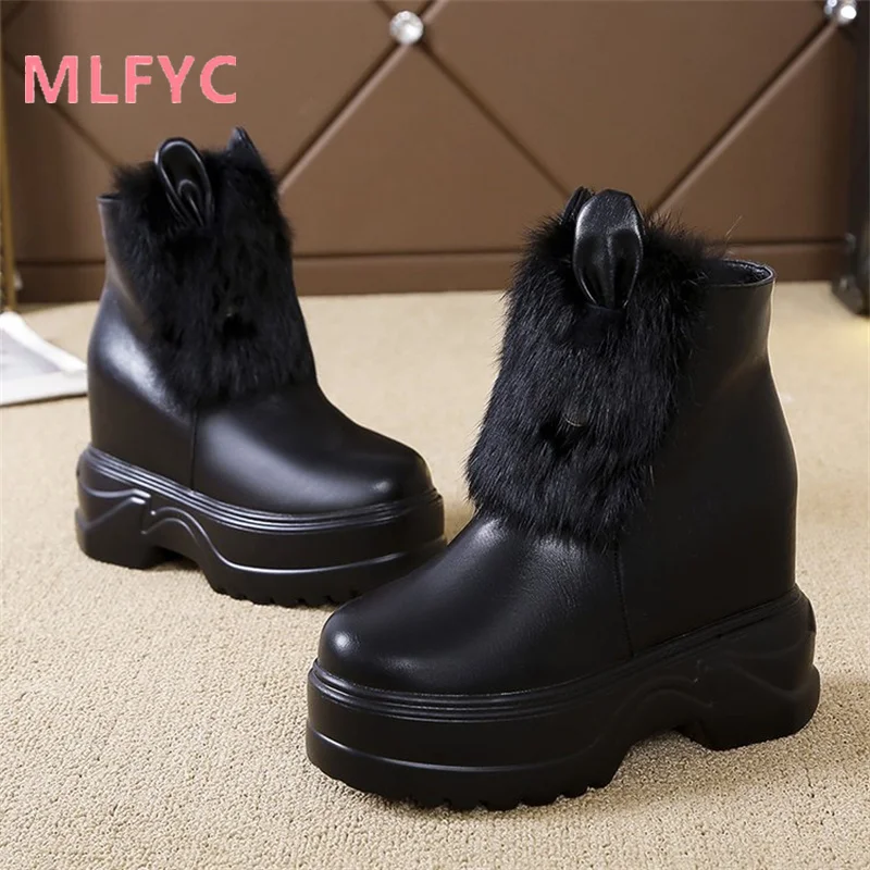 Schneeschuhe Damen weiß 2023 Winter neuen Stil mit zusätzlicher Höhe und Wärme Plüsch kurze Stiefel Damen modische Freizeit stiefel