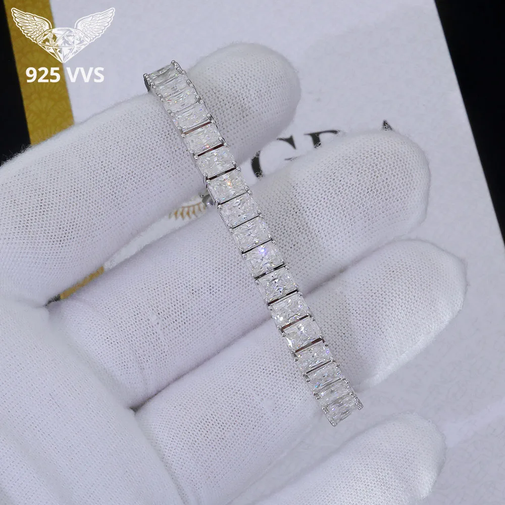 925 Silver Moissanite Tennis Chain Bracelet Hip Hop Jewelry 6mm Iced Out VVS Rectangular Chain Women Gift