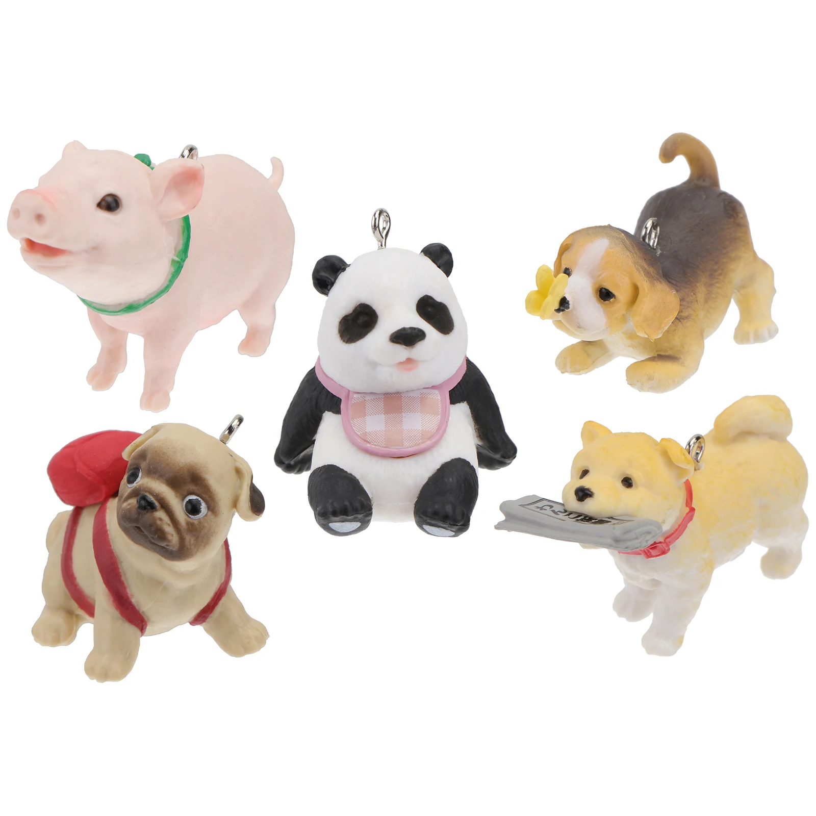 

5pcs Animal Pendant Keychain Decor Resin Accessories DIY Material Jewelry Ring Locket Creative Key Ring Gifts