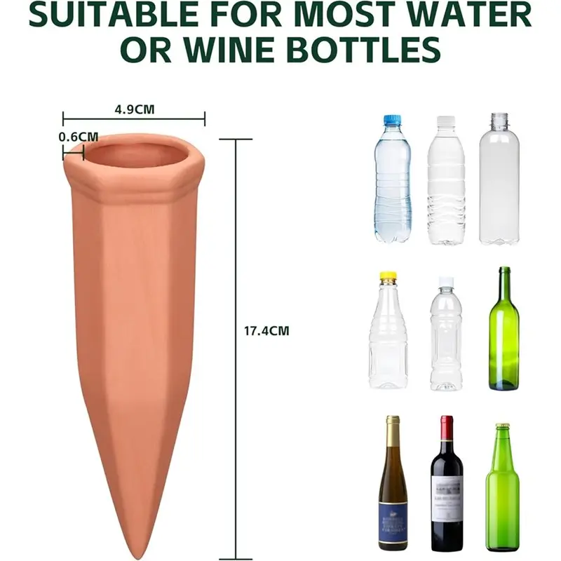 مسامير سقي لزجاجة النبيذ مكونة من 8 قطع، تيراكوتا لزراعة النباتات الداخلية الخارجية ذاتية السقي #6