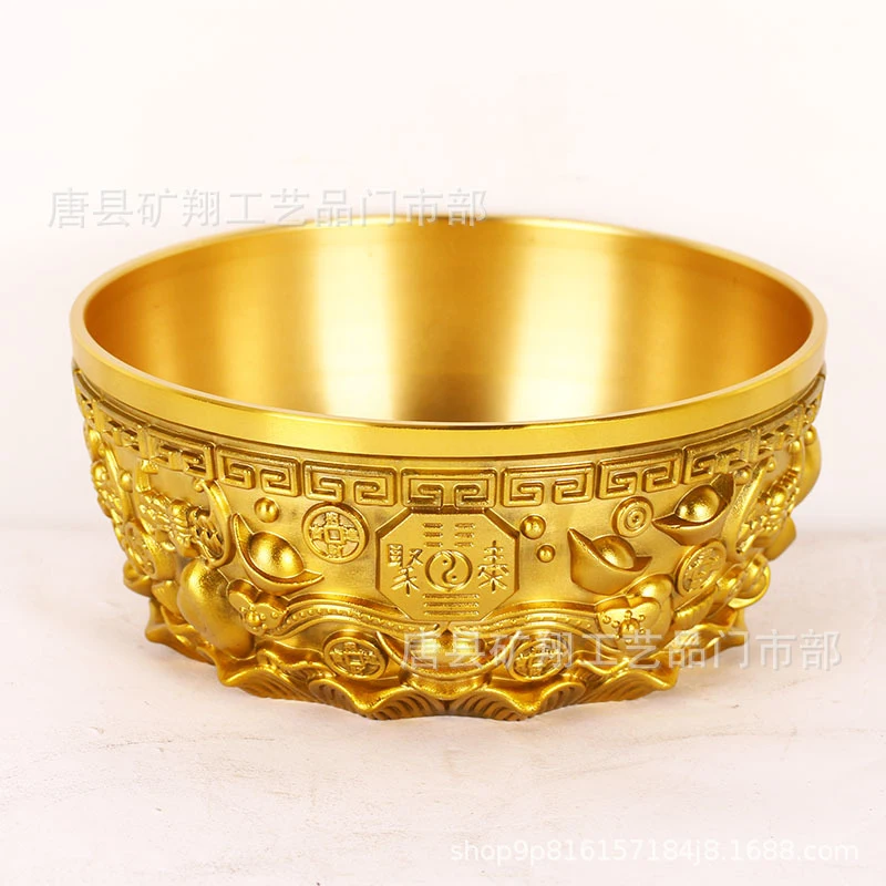 Brass-made treasure bowl, jar, rice-attracting craft ornament, gift, living room decoration