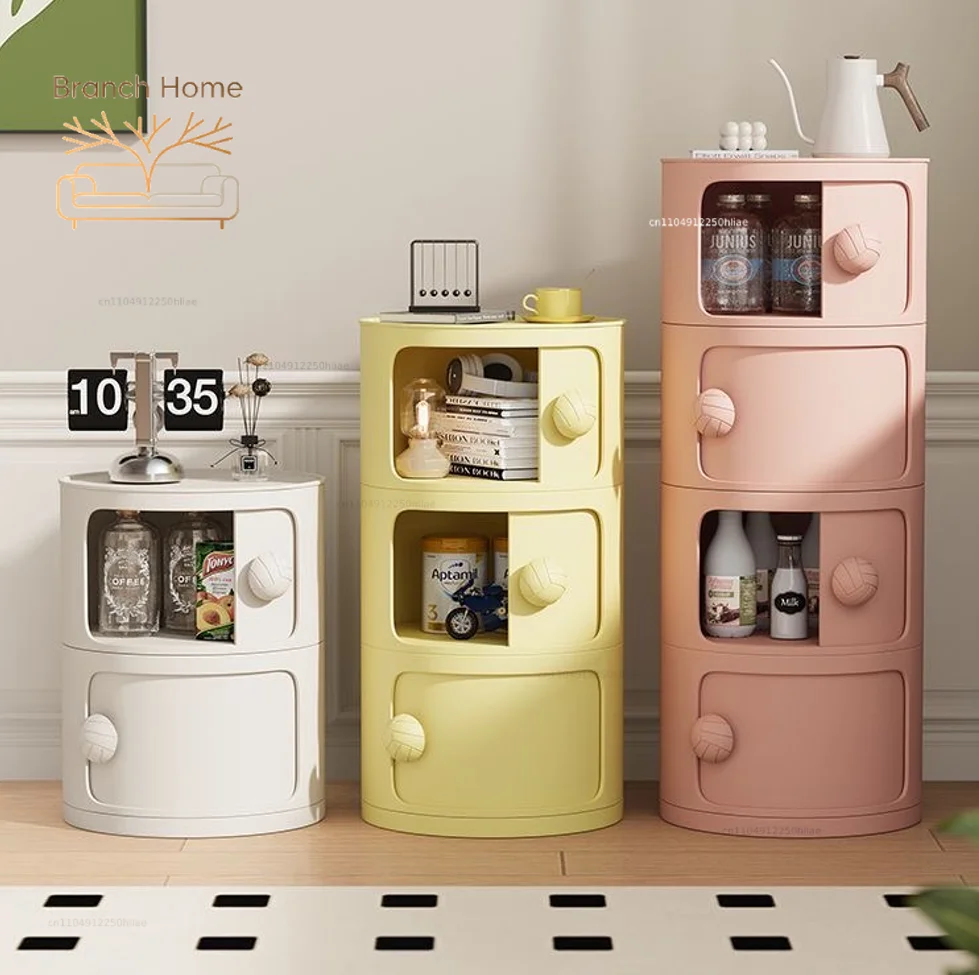 Home Living Room Storage Cabinet Bedroom Bedside Round Multi-layer Storage Space Bedside Table Study Storages Side Table