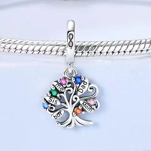 

925 Sterling Silver Dangle Charm Family Tree Pendant Mom Dad Fit Original Bracelet Making For Woman Fine Jewelry