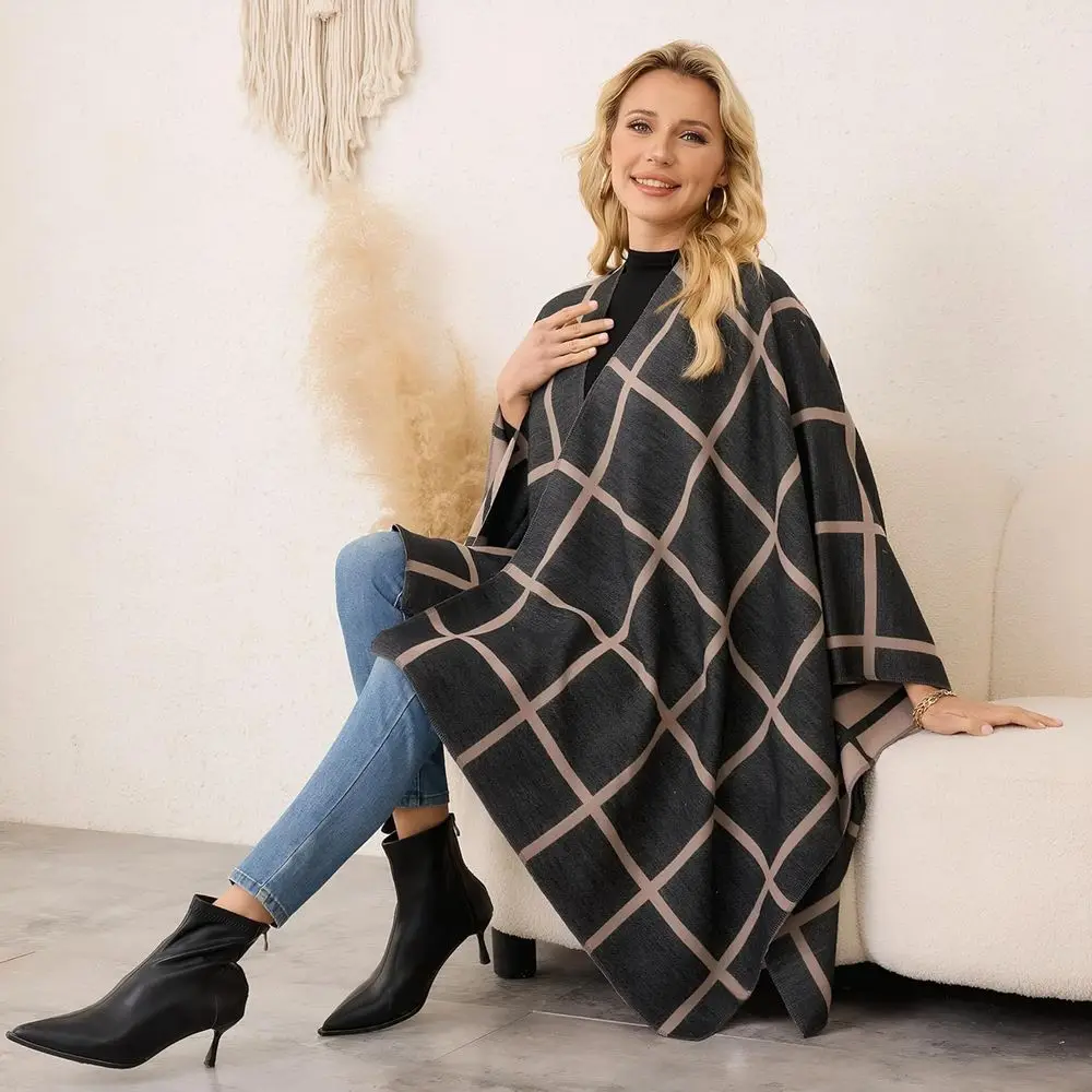 سترات نسائية مريحة شال بونشو - غلاف أمامي مفتوح مثالي لهدايا الخريف والشتاء