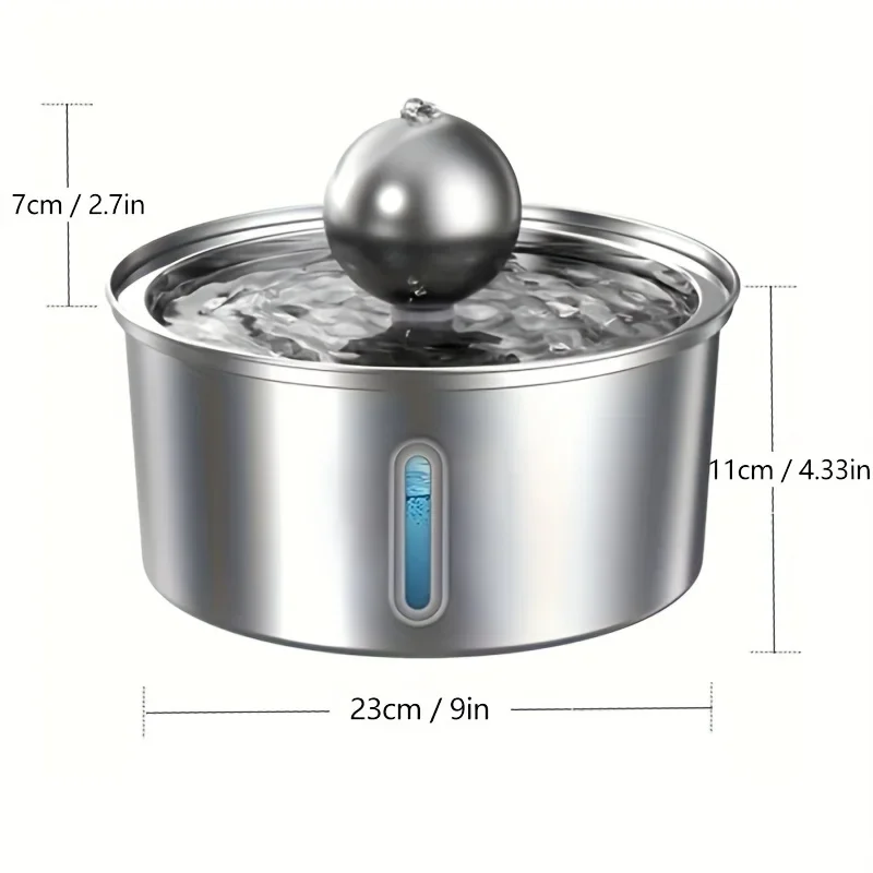 Water Level Window Pet Water Fountain 3.2L Stainless Steel with Ball Cat Fountain Cat Water Dispenser Cat Product