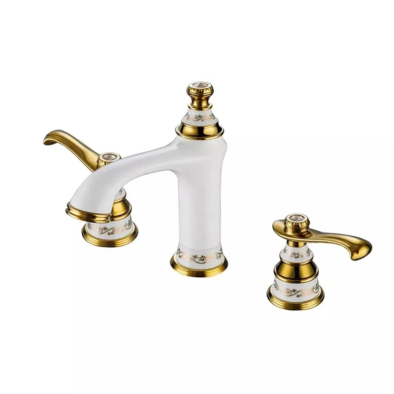 Top Quality Brass Classical Luxury 3 Holes 2 Handles Bathroom sink faucet Artistic Copper Basin mixer Tap,ORB,Gold,Chrome,White