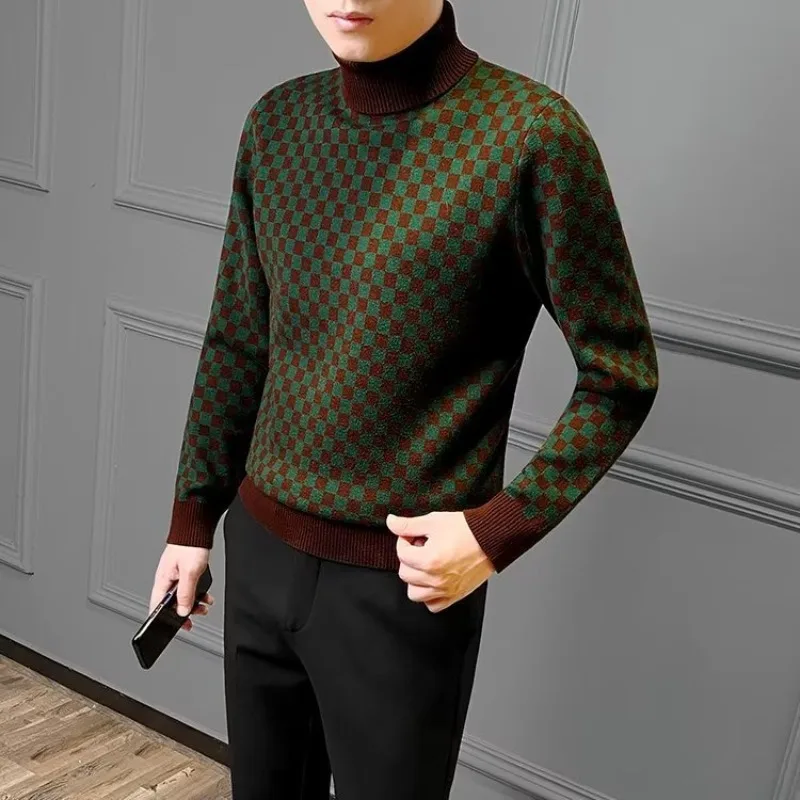 سترات محبوكة ذات ياقة عالية للرجال بلوفر مطاطي للرجال لربيع الخريف ملابس تريكو كاجوال رخيصة بأكمام طويلة #2