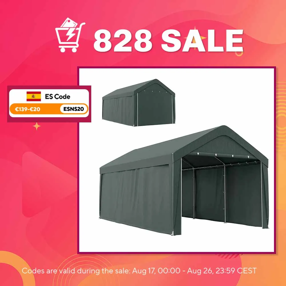 Outsunny Carpa para garaje 590x300x280 cm gris oscuro