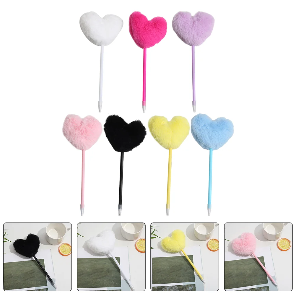 

7 Pcs Ballpoint Pens Love Cute Decorative Novelty Fluffy Signing Ball-pointed Heart Lovely Student