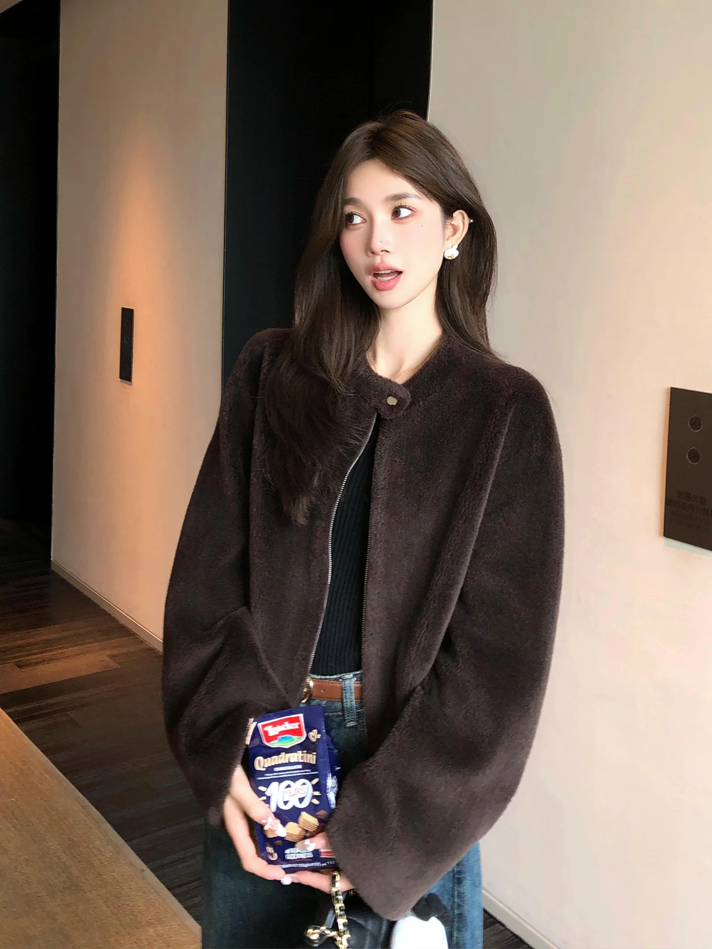 

Женская куртка Dayaier из овечьей шерсти с молнией, винтажный стиль, удобная, теплая, ветрозащитная, универсальный крой, длинный рукав