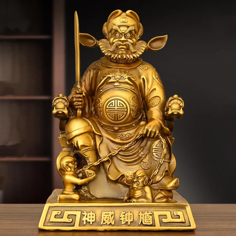 Exquisite brass carving Taoist Zhong Kui statue decoration home office ornament Feng Shui auspicious handicraft