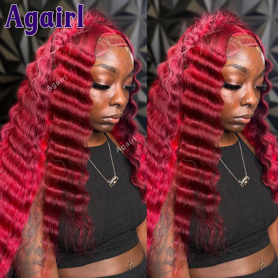 

Highlight Ombre Red 13X6 13x4 Lace Frontal Loose Deep Wave Wigs Human Hair Transparent 6X4 Closure Wigs For Women Pre Plucked