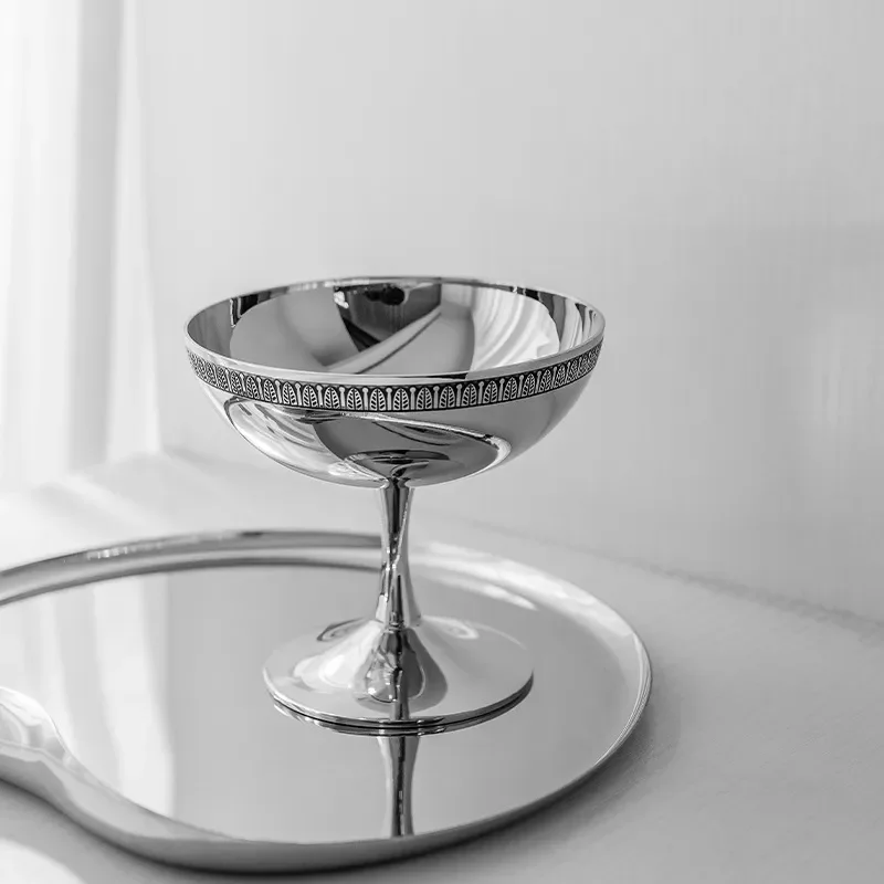 Nordic Style Stainless Steel Dessert Cup Double Layer Ice Cream Bowl Household Custard Pudding Serving Dish for Party Kitchen