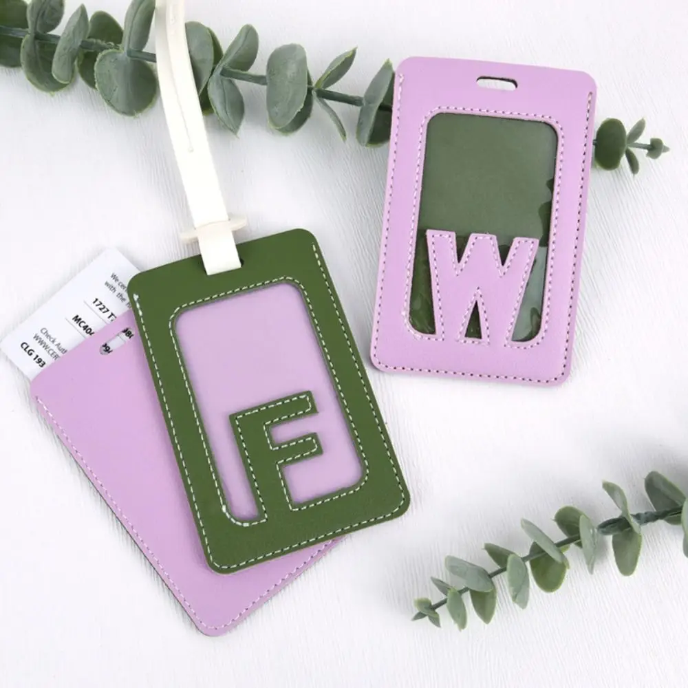 Solid Color 26 Letter Name Luggage Tag Baggage Name Tags Information Card Airplane Suitcase Tag Travel Accessories PU