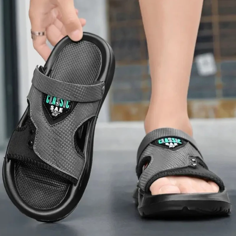 صنادل رجالية جديدة بلون واحد للصيف أحذية شاطئ مسطحة كبيرة الحجم قابلة للتنفس عالية الجودة كاجوال عصرية ومتعددة الاستخدامات #5