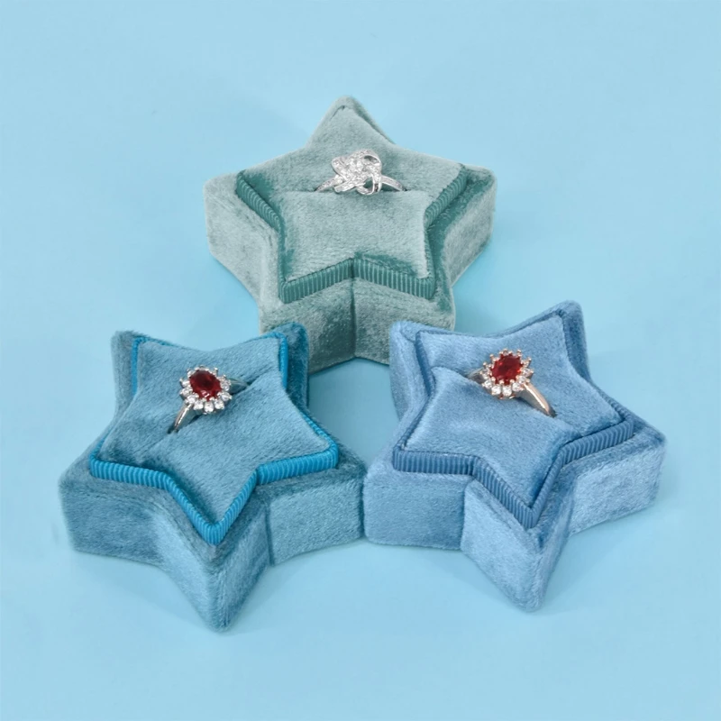 Flannel Luxury Star Ring Boxes Engagement Wedding Ring Display Box