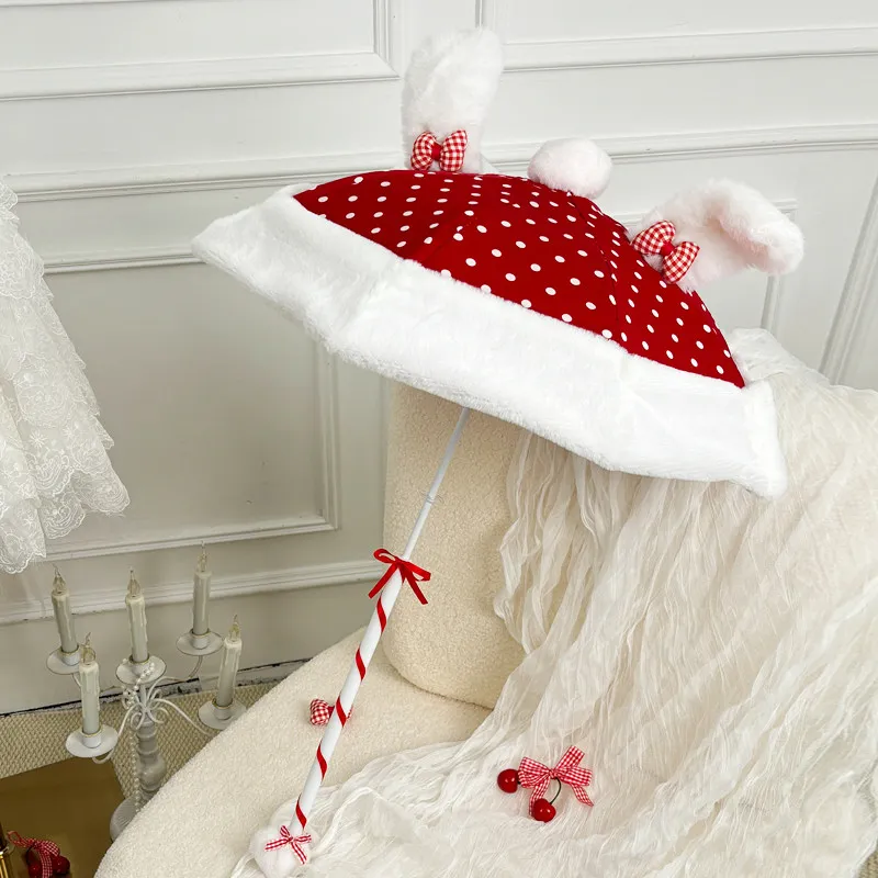 Cute Sweet Bunny Lolita Parasol Christmas New Year Decor Handheld Umbrella Photoshoot Prop Cosplay Tea Party Fashion Accessory