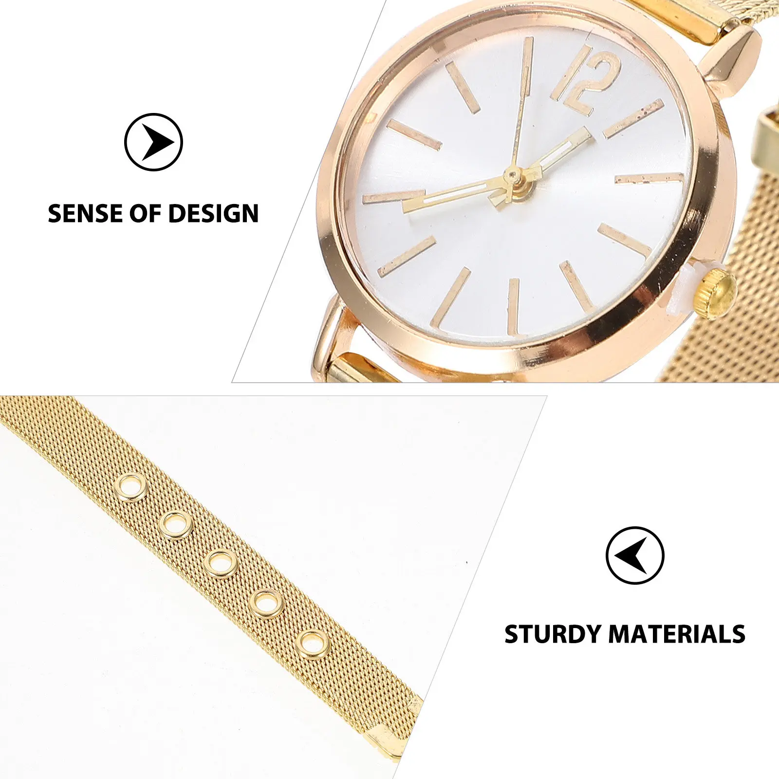 Golden Alloy Case Women Watch Quartz Movement Mesh Belt Fashion Bracelet Gift for Wedding Birthday Christmas Women Watches
