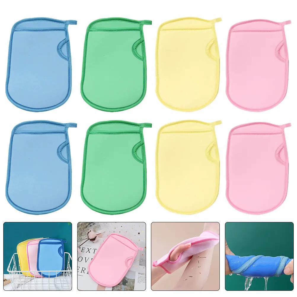 

Набор из 8 перчаток для душа и ванны: отшелушивающие мочалки для детей, мягкие перчатки для мытья тела, аксессуары для ванной