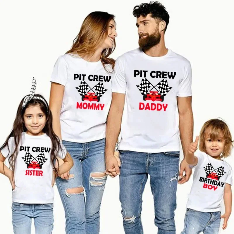 Race Car Pit Crew Theme Matching Family Outfits For Birthday Boys Family Look T-shirt Kids Clothes Father Mother Daughter Son