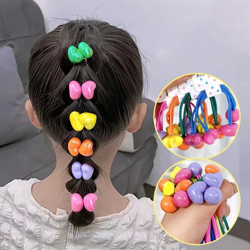 2PCS New Heart Shape Lovely Girls Elastic Hair Bands Kids Princess Hair Accessories Children Hair Ties Baby Headwear