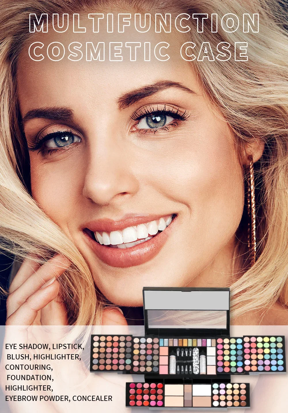 Kit trucco 120 colori, tavolozza trucco all-in-one per ombretto evidenziatore lucidalabbra eyeliner, set trucco 10 in 1