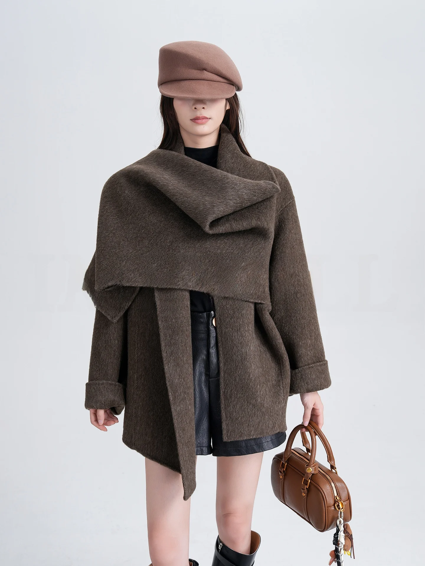 

Warm Double-sided Woolen Scarf oulder Wrap ort Sle Women's Coat Outerwear Camere Wool Blend Faionable Winter Accory