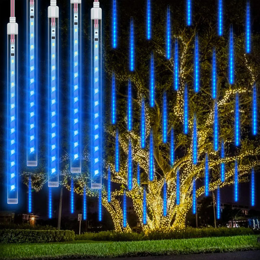 Guirxiété Lumineuse Décorative pour Noël, Nouvel An, Extérieur, Douche de Météores, Lumières Dégradées, ix, Jardin, Vacances, 30cm, 50cm, 2024